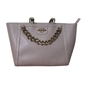 LOVE MOSCHINO Chain‎ Shopper Tote Bag Purse Taupe Light Grey
